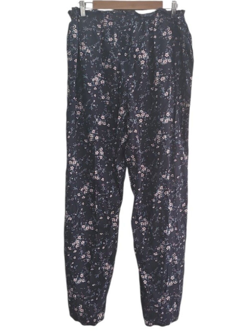 Old Navy Floral Lounge Pants Women L Tall Navy Pull On Boho Pajama Casual 32"